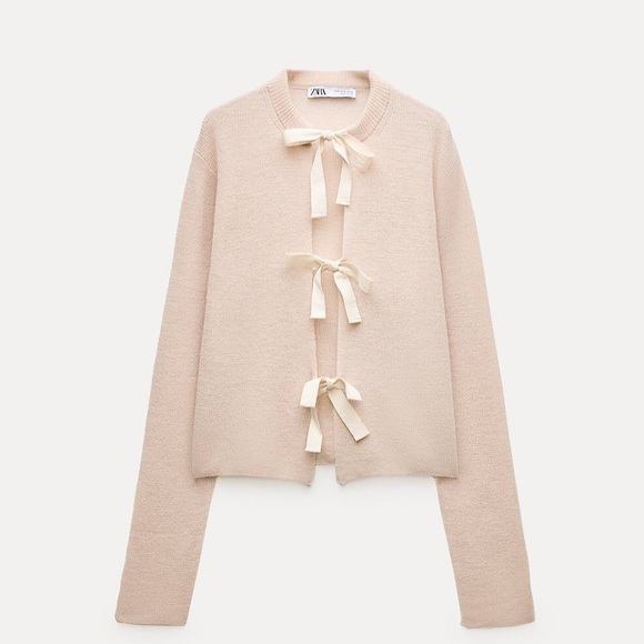Zara wool creme beige cardigan with bows - Picture 1 of 6